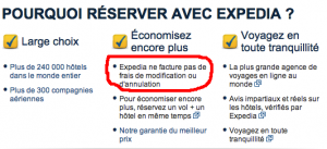 "Les engagements Expedia" Visibles sur le site officiel Expedia.fr