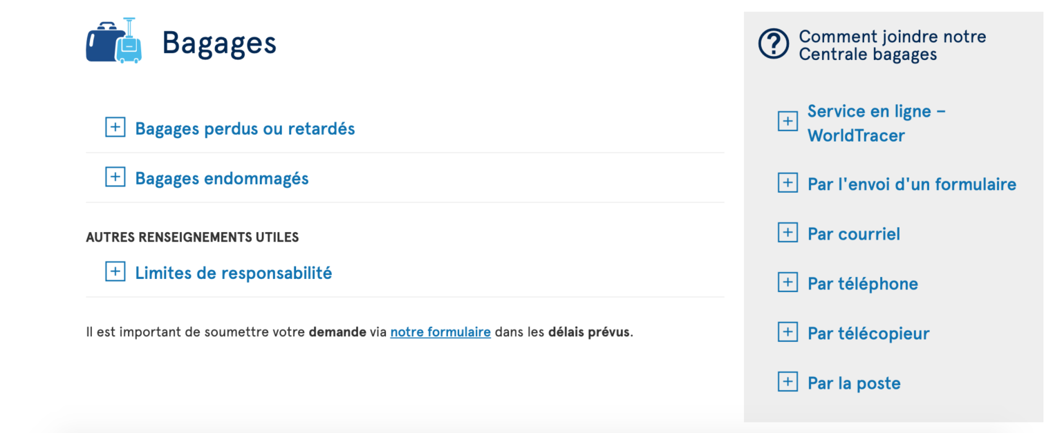 Air Transat Qui contacter pour un bagage perdu